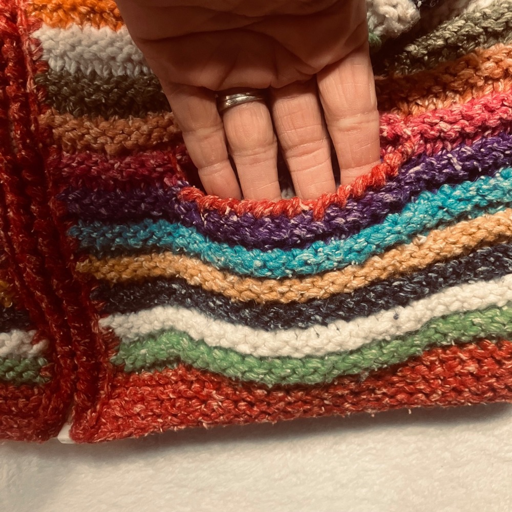 Handmade Sisandina Handicrafts 100% Wool Striped Zip Up Sweater Jacket Women's L - Picture 6 of 8